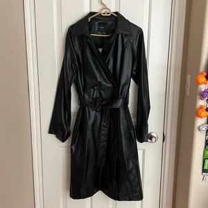 NWT Black Faux Leather Trench Coat